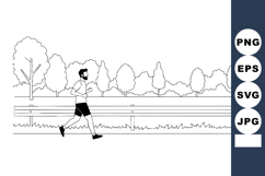 Man running outdoors in park with trees and railing simple l Product Image 1