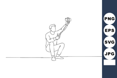 Young man taking selfie with smartphone sitting on ground si Product Image 1