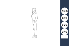 Man standing thinking gesture minimal outline vector illustr Product Image 1