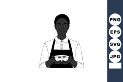 Barista holding coffee cup with latte art in black apron vec Product Image 1