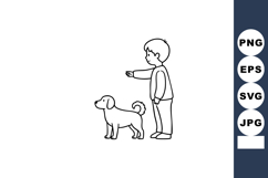 Boy training dog with leash walking vector illustration in s Product Image 1
