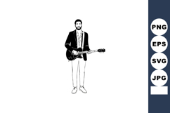 Male musician playing electric guitar black and white vector Product Image 1