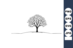 Bare tree on hill silhouette minimalist black and white vect Product Image 1