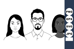 Diverse young adults portrait vector with glasses and neutra Product Image 1