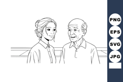 Elderly man and young woman talking in friendly conversation Product Image 1