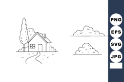 House with pathway and trees line art simple countryside sce Product Image 1