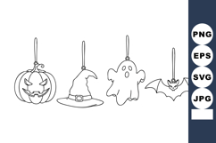 Halloween pumpkin witch hat ghost and bat hanging decoration Product Image 1