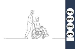 Elderly man pushing senior woman in wheelchair vector illust Product Image 1