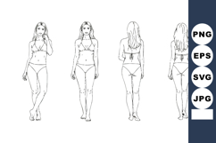 Female body figure line art front back side view natural pos Product Image 1