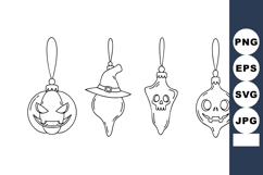 Halloween pumpkin ghost witch ornaments vector line art hang Product Image 1