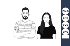 Young man and woman standing side by side monochrome vector Product Image 1