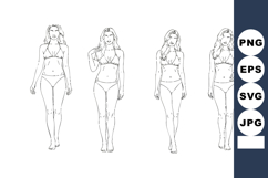 Four Women Silhouettes Vector Illustration in Swimwear Walki Product Image 1