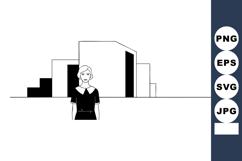 Minimalist woman standing in front of modern building archit Product Image 1
