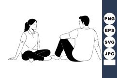 Man and woman sitting on floor facing each other casual conv Product Image 1