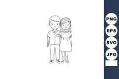 Boy and girl standing side by side simple outline vector ill Product Image 1