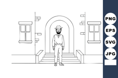 Man with beard standing on steps in front of building entran Product Image 1