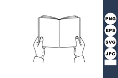 Hands Holding Open Book Reading Concept Line Art Vector Illu Product Image 1