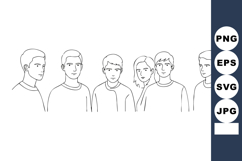 Outline vector illustration of group of six young men standi Product Image 1