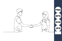 Man and woman shaking hands simple line art vector illustrat Product Image 1