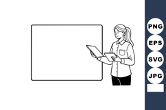 Woman Presenting Information Using Digital Tablet and Paper Product Image 1