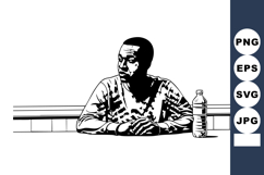 Man sitting at table with water bottle in black and white ve Product Image 1