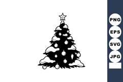 Christmas tree black silhouette with star and snow seasonal Product Image 1
