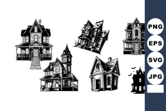 Vintage haunted houses collection black and white spooky vec Product Image 1