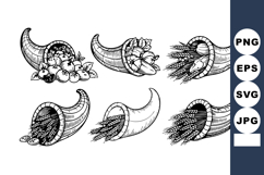 Cornucopia vector set with fruits vegetables and grains in b Product Image 1