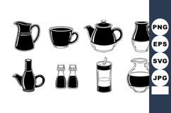 Coffee and tea set vector with cups pots milk jugs and salt Product Image 1