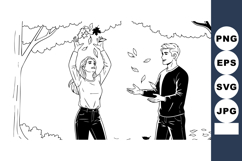 Couple playing with falling leaves in autumn park enjoying o Product Image 1