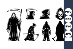 Grim Reaper Vector Collection with Hooded Skeleton Figures a Product Image 1