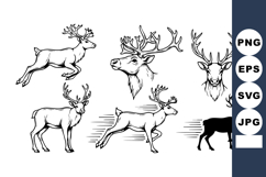 Deer silhouettes and line art collection of wild stag animal Product Image 1