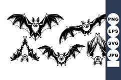 Five black and white bats flying and hanging vector illustra Product Image 1