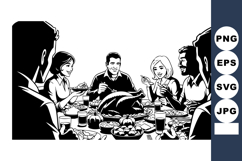 Family enjoying Thanksgiving dinner with roasted turkey and Product Image 1