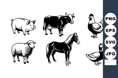 Farm animals vector set with pig cow chicken sheep horse and Product Image 1