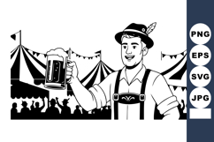 Man in traditional Bavarian clothing holding beer mug at fes Product Image 1