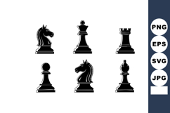 Black chess pieces set with knight queen rook pawn bishop in Product Image 1