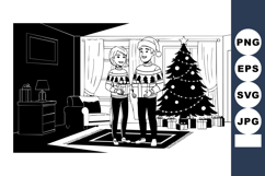 Two children celebrating Christmas with decorated tree and g Product Image 1
