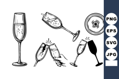 Champagne Glasses Toasting Celebration Hand Drawn Vector Ill Product Image 1