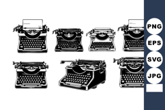 Vintage typewriter collection set in black and white vector Product Image 1