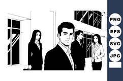 Business professionals standing in modern office building bl Product Image 1