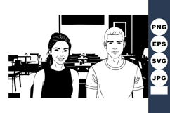 Two young adults sitting in classroom indoor learning enviro Product Image 1
