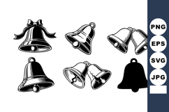 Vintage style black and white bell illustrations with ribbon Product Image 1