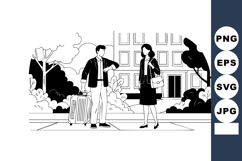 Business people meeting outdoors with luggage in urban park Product Image 1