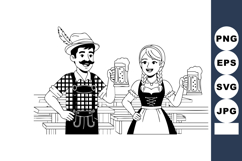 Bavarian man and woman holding beer mugs in traditional clot Product Image 1