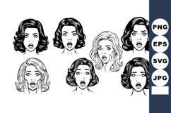 Set of surprised and shocked woman faces in vintage pop art Product Image 1