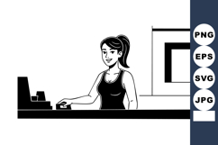Woman cashier working at checkout counter in store vector il Product Image 1