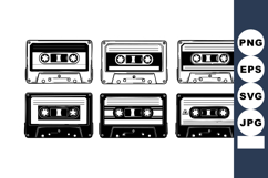 Vintage cassette tape collection black and white retro music Product Image 1