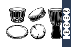 Traditional African Drums Set Vector Illustration in Black a Product Image 1