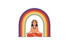 A serene figure meditating in front of a vibrant rainbow arc Product Image 1